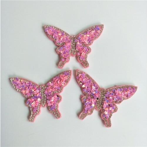 6.4*4.5cm 16pcs Glitter sequin butterfly Padded Appliques for DIY Accessories Craft Handmade Decoration