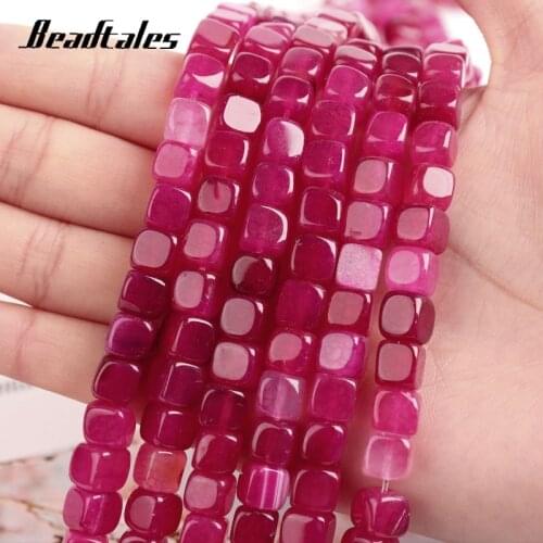 Natural Stone Loose Spacer Beads Rose Smooth Cube Square Agates Beads For Jewelry Making DIY Charms Bracelet Necklace 15'' 8x8mm