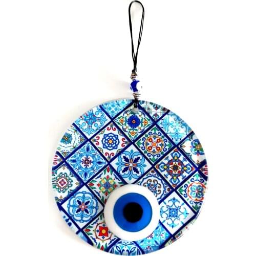 Mandala Patterned Evil Eye Beads 12 Centimeter Diameter Fusion Glass Wall Ornament