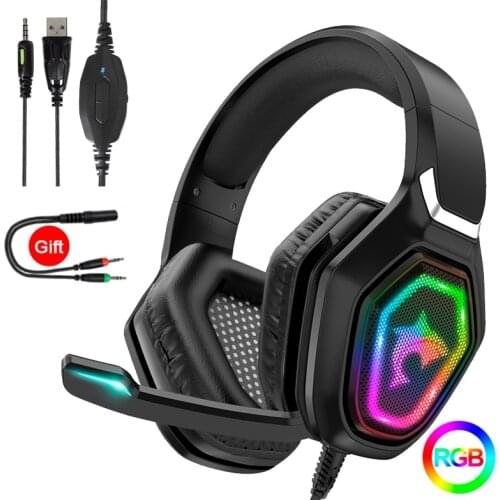 Colorful RGB Gaming Headset for PC PS4 XBOX Laptop Over Ear Gamer Headphones with HD Microphone Wired Noise Cancel Headset Gifts