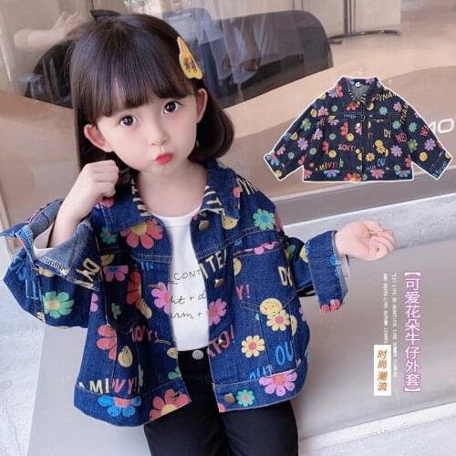 Girls' childrens clothing flower print denim jacket jacket Denim Jeans Fashion Top clothes girls jackets kids winter clothes
