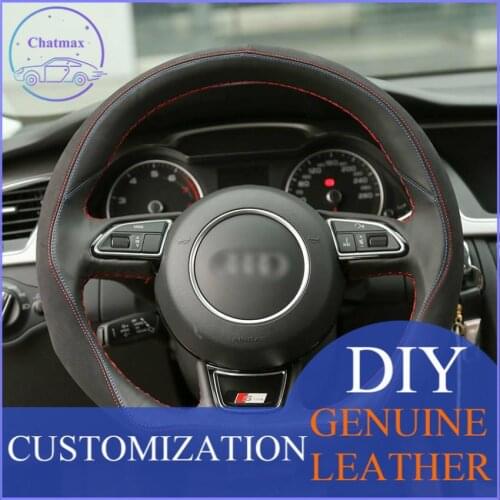 For Audi Audi A1 A3 A5 A7 car steering wheel cover black leather black suede DIY anti-slip design all season