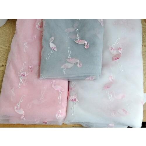 Flamingo net yarn embroidery mesh tulle lace fabric white gray pink 3 colors DIY doll clothes accessories Curtain decoration