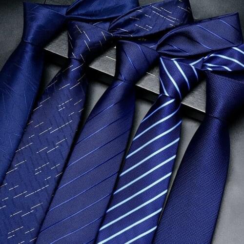 High Quality 7CM Blue Striped Tie For Men Designer Brand Wedding Business Suit Luxury Silk Polyester Necktie With Gift Box
