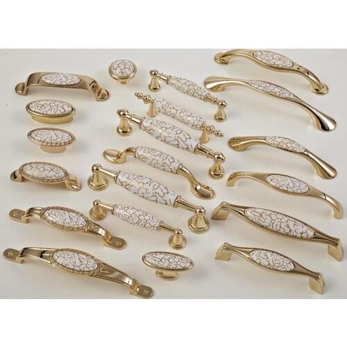 JD Golden Handle Zinc Alloy Modern American Crack Ceramic Handle Drawer Wardrobe Furniture Round Single Hole Handle