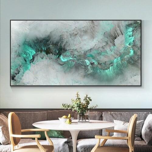 Grey Green Cloud Abstract Canvas Paintings Modern Art Posters And Prints Wall Landscape Pictures for Living Room Canvas Decor