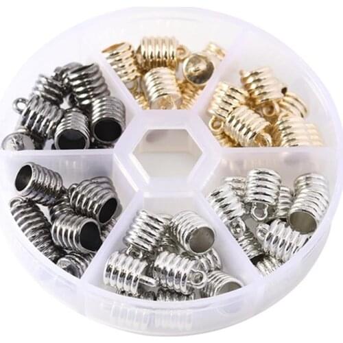 60pcs/box 6mm Mixed Color CCB Beads Caps Tassel Leather Cord End Crimp Caps End Tip Cap For DIY Necklace Jewelry Making Findings