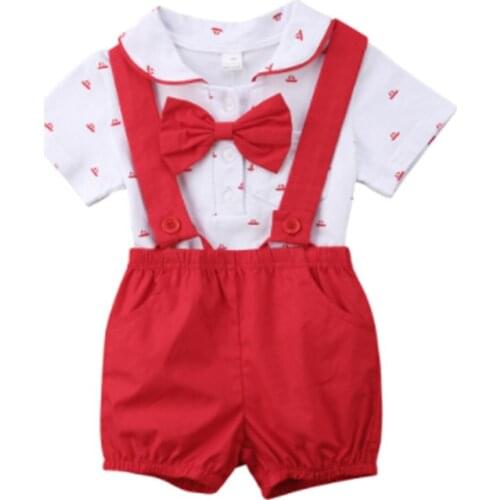 Newborn Kid Baby Boy Outfit Clothes Romper Jumpsuit +Overalls Pants 2PCS Gentleman Set Size 0-24M