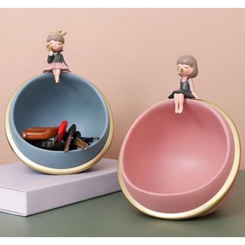 Resin Planet Porch Key Storage Box Planet Girl Storage Tray Artistic Desktop Decoration 2 Color Snack Girl Sitting Planet Model