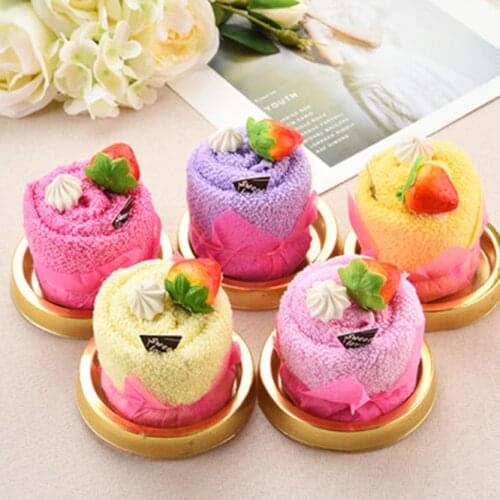10sets Creative Strawberry Cake Shape Towel Gift Present Soft Washing Face Towel Gift Home Textile Christmas Wedding Gift