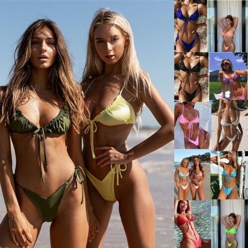 2021 summer Sexy Women Camouflage Swimwear NewStyle Lady Bandage Bikini Drawstring Pleated Bag Split Bathing Suit Biquini Bikini