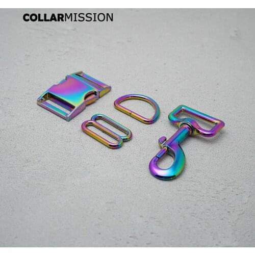 Metal buckle+adjust buckle+D ring+metal dog clasp/set) DIY dog collar rainbow 30mm webbing sewing accessory premium quality