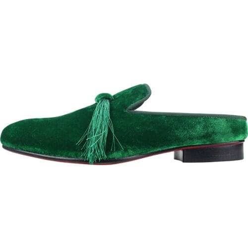 Fashion velvet Slippers Genuine leather Casual Shoes outdoor shoes Classics green Men slippers