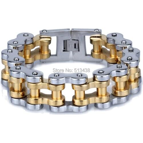 Mens Motorcycle Chain Stainless Steel Biker Gold Bracelet 22mm 9'' Heavy