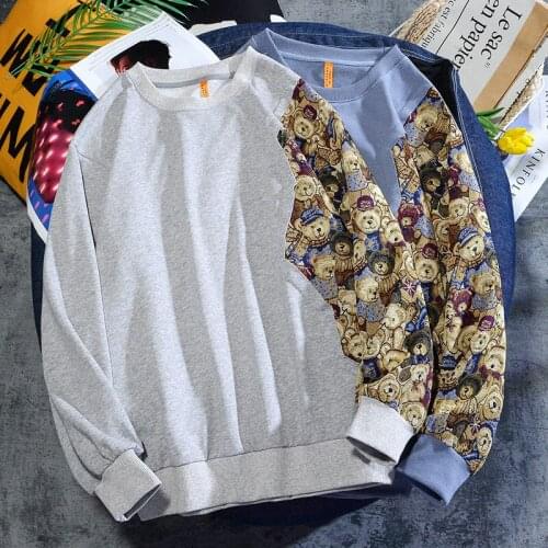 Mens Patchwork Beer Embroidery Pullovers Sweatshirts Mens O-Neck Oversized Hoodies Male Fashion Korean Sweatshirt