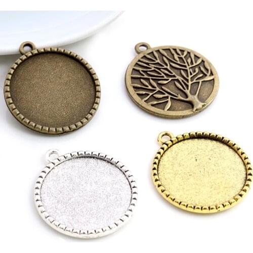 New Fashion 5pcs 25mm Inner Size Antique Silver/Gold Plated Bronze Tree Cabochon Base Setting Charms Pendant