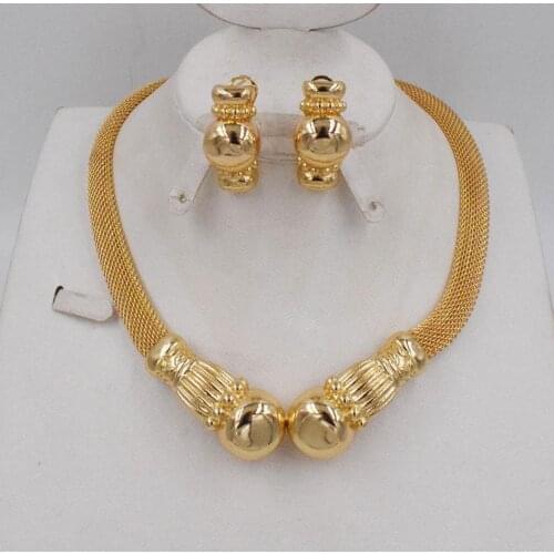 NEW DESIGN High Quality Ltaly 750 Gold color Jewelry Set For Women african beads jewelry fashion necklace set earring jewelry