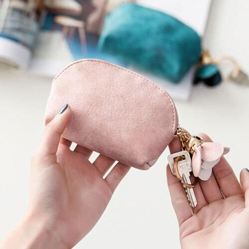New Women Fashion Elegant Leather Mini Wallet Clutch Bag Coin Purse Cute Flower Pendant Handbag