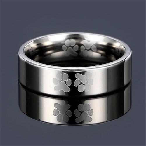 Charm Cute Dog Cat Paw Ring Beautiful Rainbow Anime Pet Footprint Stainless Steel Finger Rings For Women Men Jewelry Best Gift