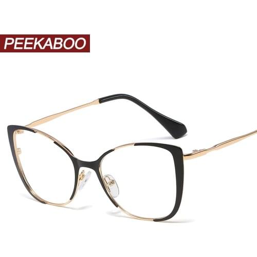 Peekaboo retro cat eye glasses frames for women optical ladies gift items clear lens metal eyeglass frames female decoration