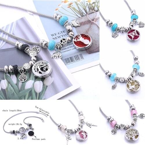 Women Aroma Diffuser Beaded Necklace Open Christmas Snowflake Lockets Pendant Perfume Essential Oil Aromatherapy Necklace