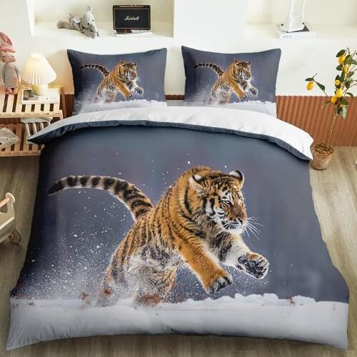 Customize 3D Print Wild Animal Tiger Beding Set Pillowcase Duvet Cover Set Bedroom Decor Modern Bed Set Queen King Single