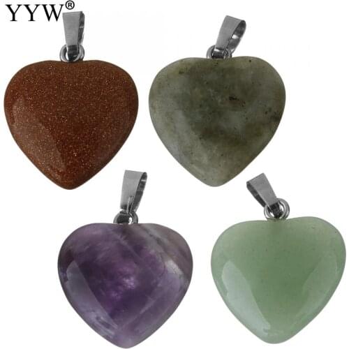 Natural Love Heart Crystal Pendants For Lover Gem Stone Colgantes Purple Crystal Pink Quartz Healing Necklace Charm Jewelry