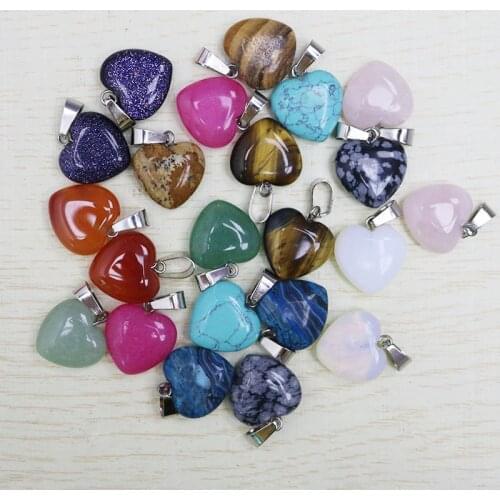 Natural Stone Heart Pendants For Jewelry Making Mixed Charms Trendy Accessories Wholesale 100Pcs/Lot 16mm Good Quality