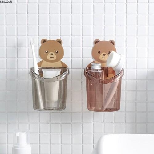 Cute Bear Toothbrush Holder Storage Rack Bathroom Accessories Set Toothpaste Holder Tooth Brush Stand Shelf Bath Accessories