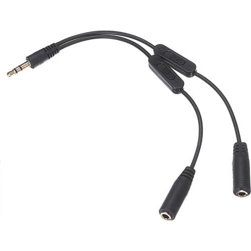 Mayitr 1pc 3.5mm Stereo Male To 2 Female Y Splitter Cable Pro Audio Y Splitter Cables Volume Control For Media Earphone Jack