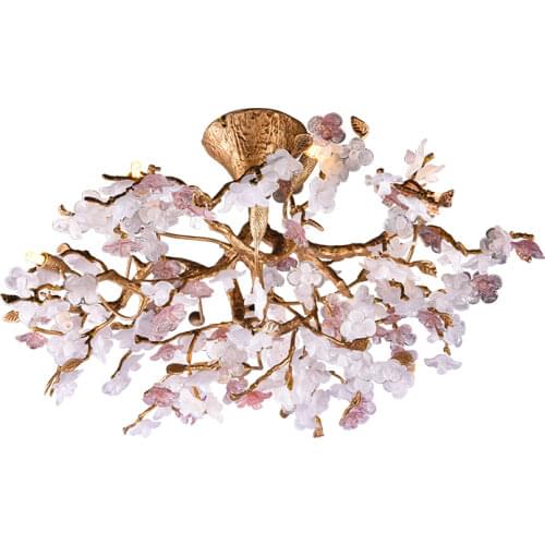 Post modern light luxury bedroom ceiling light creative restaurant new Chinese living room Zen all copper tree branch kapok lant