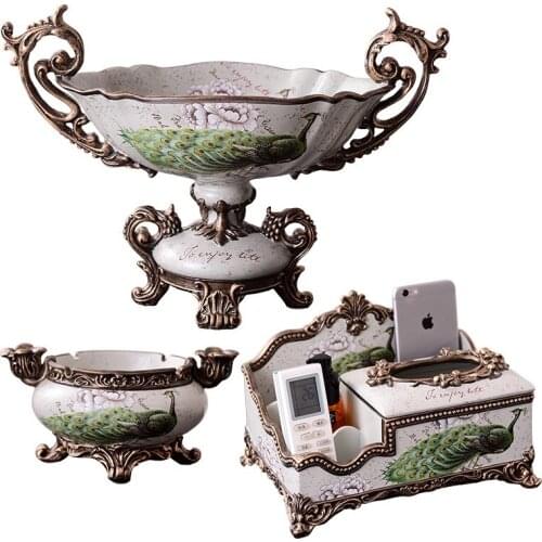 Christmas European peacock fruit tray decoration living room decoration American paper towel box ashtray dried fruit tray