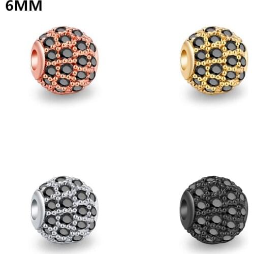 4 Colors CZ Copper Metal Micro Pave Cubic Zirconia 6mm Ball Round Charm Beads Spacer For Jewelry Making Supplies Accessories