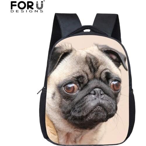 FORUDESIGNS Printing Puppy Pug Dog School Bags for Girls Boys Cute Kindergarten Baby Kids Bookbags Unique Children Schoolbags
