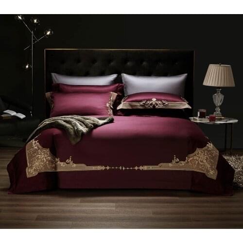 Svetanya European Golden Wine Red 800TC Egyptian Cotton Satin Bedding Set Embroidery Sheet Duvet Cover Sets Bed Linens