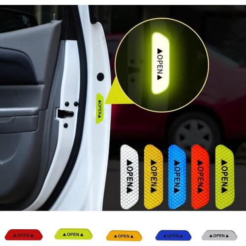 4PCS/Set Car Door Stickers Warning Mark Reflective Tape Auto Exterior Accessories Open Sign Safety Reflective Strip