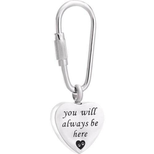 "You will always be here" Key chain Souvenir Cremation Jewelry For Human Ashes Heart Shape Keepsake Urn Jewellery Free Engrave