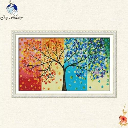 Joy Sunday Brightly coloured Cross Stitch four seasons Needlework,DMC Cross stitch,14CT Unprinted for DIY Embroidery kits Street