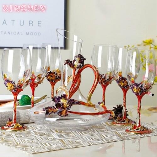 XINCHEN Enamel color iris lead-free crystal wine glass set creative goblets wedding wine glasses for love wedding gift