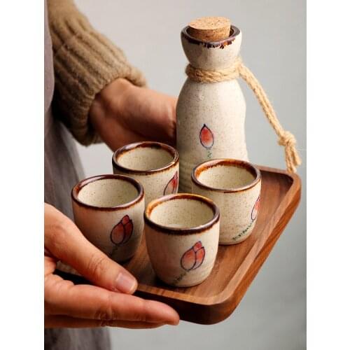 Japanese Vintage ceramic wine set white spirit cup sake glass wine bottle wine glass household sake bottle one pot four cups