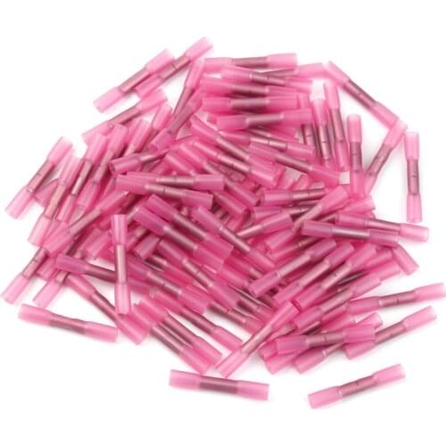 YT 100pcs 1.5-2.5mm2 Heat Shrink Butt Terminal Connector Red Insulated Hot Melt Glue Inside Electrical Wire Crimp Butt Connector