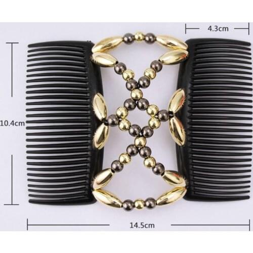 Ladies Women Elastic Hairpin Stretch Double Magic Hair Comb Handmade Beaded Hair Clip Bun Maker DIY Styling Tool 3 Colors A0KD