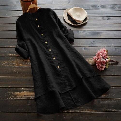 Women Casual Loose Linen Tshirt Soild Button Long Sleeve Long Shirt Tops Buttons Solid Color Tshirt Camiseta Mujer Verano #PY