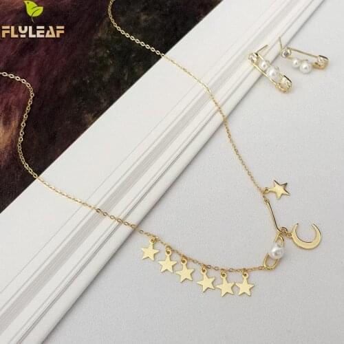 18k Gold Star Pin Pearl Cubic Zirconia 100% 925 Sterling Silver Earrings For Women Necklaces Pendants Fine Jewelry Sets Flyleaf
