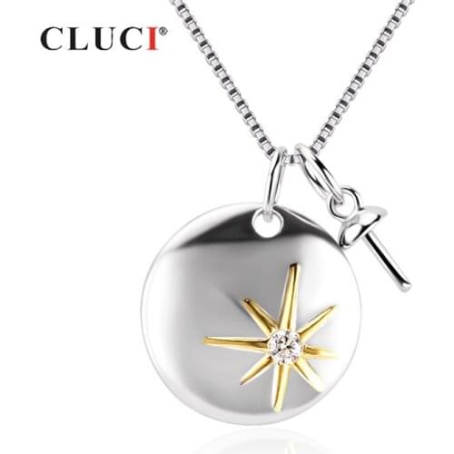 CLUCI Authentic Silver 925 Round Pearl Ring Mounting for Women Sterling Silver Cute Starfish Charms Pendant SP427SB