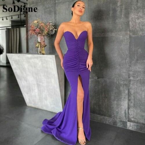 SoDigne Purple Mermaid Prom Dresses Sweetheart High Front Split Arabic Evening Gowns Button Custom Made Women Formal Party Gown