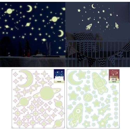 2 Sheet Glowing in the Dark Planet Stars Moons Wall Stickers Decals Luminous Ceiling Decors for Children Kids Boy Girl Room