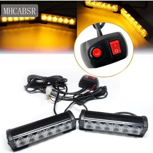 2pcs 6 LED Car Warning light for Signal Security Car red blue Strobe Led working warning Light police 2 lights bar for vehicle