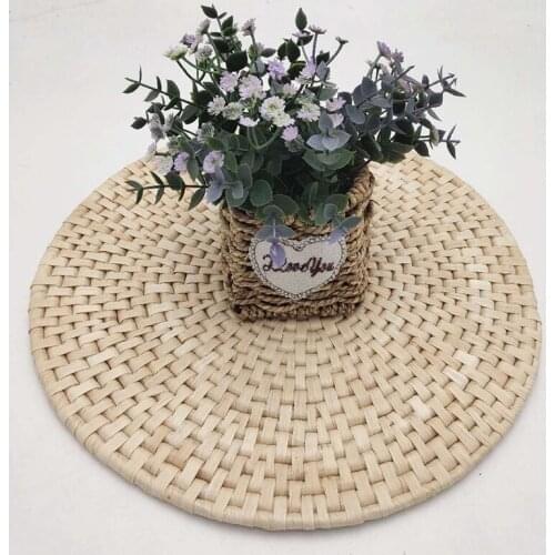2Pcs Corn Husk Round Woven Placemats for Dining Table,Rattan Table Mats,Bowl Pad Tea Set Mat,Weave Placemats Handmade