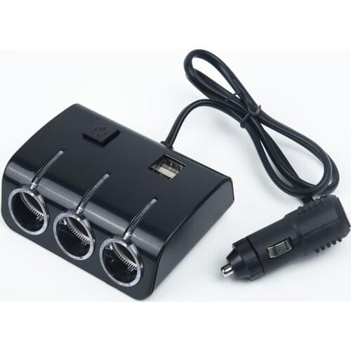 DC 12V/24V 3 Way Car Cigarette Lighter Socket Splitter Dual USB Charger Adapter 3 Cigarette Lighter Ports And 2 USB Ports